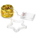 CATENA LUMINOSA A BATTERIA 3AA NASTRO DORATO CON PUNTALE A STELLA 50 LED 5M LUCE CALDA