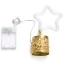 CATENA LUMINOSA A BATTERIA 3AA NASTRO DORATO CON PUNTALE A STELLA 50 LED 5M LUCE CALDA