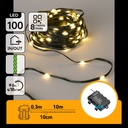 CATENA LUMINOSA A BATTERIA 3AA CON FILO IN RAME E PVC, LUCE CALDA, 10M, IP44, INTERNO/ESTERNO