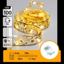 CATENA LUMINOSA A BATTERIA 3AA NASTRO DORATO CON PUNTALE A STELLA 100 LED 10M LUCE CALDA