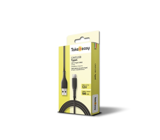 [TK3763K] CAVO TAKE IT EASY NERO DA USB A TYPE-C 100 CM. 