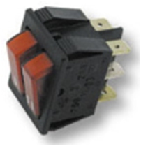 INTERRUTTORE DOPPIO UNIPOLARE LUMINOSO ROSSO 22X30MM 6 FASTON 16A
