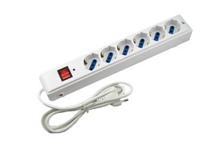 PRESA MULTIPLA CONTAKT 7 BIPRESE + SCHUKO + INTERRUTTORE CON PROTEZIONE DI TENSIONE + CAVO 1,5 MT SPINA 16A MAX 3500W BIANCO
