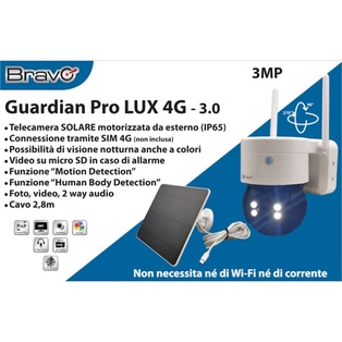 TELECAMERA VIDEOSORVEGLIANZA BRAVO MODELLO GUARDIANPRO CON PANNELLO SOLARE DI RICARICA 