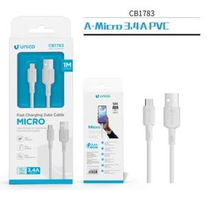 CAVO UNICO CARICA BIANCO DA USB-A MICRO  USB SMART RAPIDA 3.4Ah 100 CM.