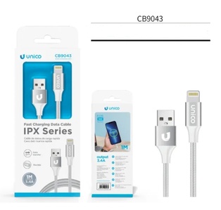 CAVO UNICO ARGENTO DA USB-A LIGHTING CARICA SMART RAPIDA 3.4Ah 100CM