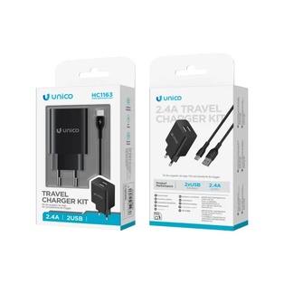 CARICATORE UNICO DA RETE NERO 2 PRESE USB-A 2.4AH CON CAVO USB-A A USB-C 100CM 