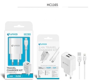 CARICATORE UNICO DA RETE BIANCO 2 PRESE USB-A 2.4A CON CAVO USB-A A LIGHTING 100CM