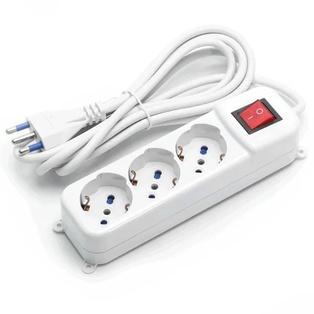 PRESA MULTIPLA CONTAKT  3 BIPRESE + SCHUKO + INTERRUTTORE + CAVO 3MT. BIANCO 