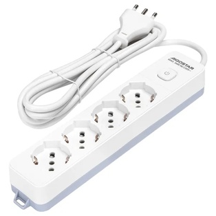 PRESA MULTIPLA CONTAKT 4 BIPRESE + SCHUKO + INTERRUTTORE + CAVO 3MT.  BIANCO 