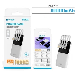 CARICATORE POWERBANK UNICO BIANCO DA 10000MAH 10W CON CAVI INTEGRATI E AMPIO DISPLAY DIGITALE 