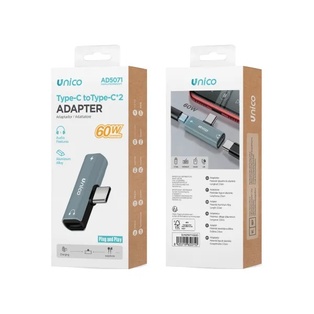 ADATTATORE UNICO DA SPINA USB-C A 2 PRESE  USB-C AUDIO E RICARICA 60W 