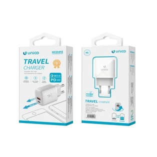 CARICATORE UNICO DA RETE BIANCO CON 1 PRESA USB-A E 1 PRESA USB - C RAPIDO 20W QUICK CHARGE 3.0 