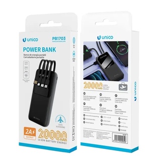 CARICATORE POWERBANK UNICO NERO DA 20000 MAH CON 4 CAVI INTEGRATI 
