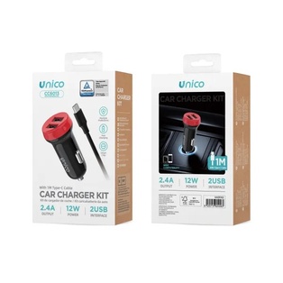 CARICATORE UNICO DA AUTO 12V CON 2 USB-A CON DOTAZIONE CAVO USB-A A LIGHTNING 100CM CERTIFICATO TUV 