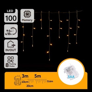 CATENA LUMINOSA A BATT. 3AA CASCATA CORTA ONDULATA 2700K INT/EST