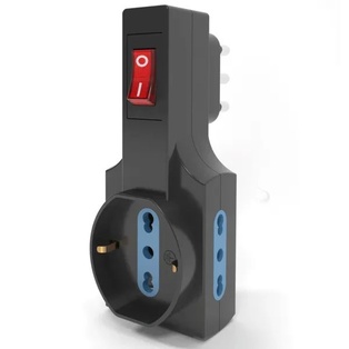  ADATTATORE CIVILE CONTAKT CON INTERRUTTORE SPINA SFALSATA 2P+T 16A S17 + 2 BIPRESE 2P+T P17/11 + 1 PRESA SCHUKO P30  +1500W NERO