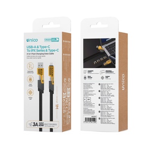 CAVO UNICO 4IN1  CARICA RAPIDA 65W 3A DA USB-A - USB-C A USB-C A LIGHTNING ( IPX SERIES )