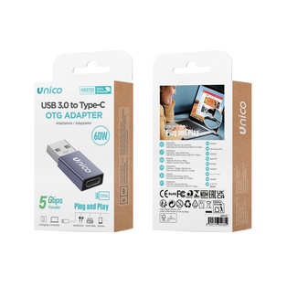 ADATTATORE UNICO CON PRESA USB-C 60W CON PASSAGGI DATI 5 GIGABIT AL SECONDO E SPINA USB-A 3.0 