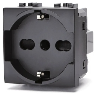 FRUTTO CONTAKT PRESA SCHUKO 16A + TERRA CENTRALE DA INCASSO 10/16A 250V NERO TIPO BTICINO LIVINGLIGHT - INTERNATIONAL 