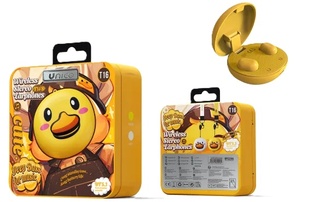 AURICOLARI UNICO BLUETOOTH TWS (True Wireless Stereo ) CON GOMMINO  PAPERINO GIALLO EDIZIONE SCATOLA DI FERRO