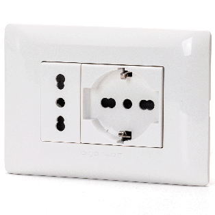 PLACCA CONTAKT CON COMBINAZIONE PRESA BIVALENTE 10/16 E PRESA SCHUKO 16A TIPO BTICINO MATIX 