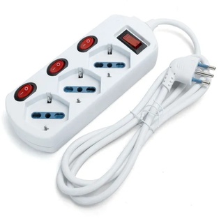 PRESA MULTIPLA CONTAKT 3 BIPRESE + SCHUKO + INTERRUTTORI SEPERATI E GENERALE + CAVO 1.5 MT. MAX3680  SPINA 16A BIANCO
