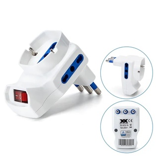  ADATTATORE CIVILE CONTAKT CON INTERRUTTORE  SPINA 2P+T 16A S17 + 2 BIPRESE 2P+T P17/11 + 1 PRESA SCHUKO P30  +1500W BIANCO
