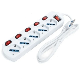 PRESA MULTIPLA CONTAKT 5 BIPRESE + SCHUKO + INTERRUTTORI SEPERATI E GENERALE + CAVO 1.5 MT. SPINA 16A MAX3680W  BIANCO