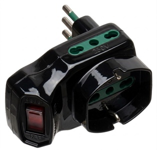  ADATTATORE CIVILE CONTAKT INTERRUTTORE DI SICUREZZA SPINA 2P+T 10A S11 + 2 BIPRESE 2P+T P17/11 + 1 PRESA SCHUKO P30  +1500W NERO