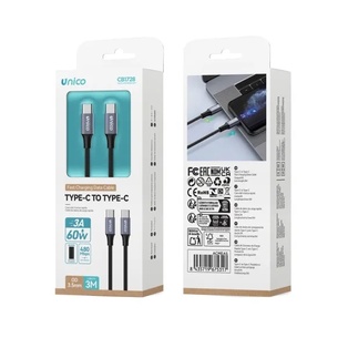 CAVO UNICO DA USB-C A USB-C PD60W (POWER DELIVERY )  3A CAVO INTRECCIATO IN ALLUMINIO 300CM 