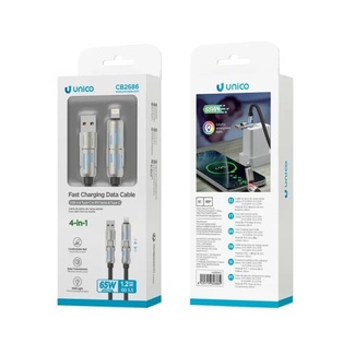 CAVO UNICO 4IN1 CARICA POWER DELIVERY 65W 3A DA USB-A A USB-C , USB-C A LIGHTNING 120CM SILICONE