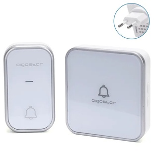 CAMPANELLO SENZA FILI CONTAKT DIGITALE WIRELESS AUTOALIMENTATO CARICA CINETICA CON SPINA 220V BIANCO E ARGENTO