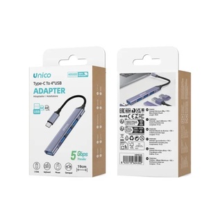 ADATTATORE PRESA MULTIPLA UNICO CON 1 SPINA USB-C E 4 PRESE USB-A 