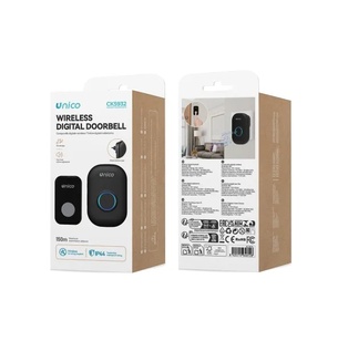 CAMPANELLO SENZA FILI UNICO WIRELESS DIGITALE CON TASTO ALIMENTATO A BATTERIA ALKALINA 12V MN21  SPINA 220V NERO