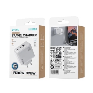 CARICATORE UNICO DA RETE 2 PORTE USB-C E 1 PORTA USB -A POWER DELIVERY 100W TUV-GS BIANCO