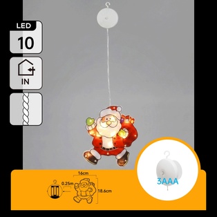 CIONDOLO A BATTERIA CON VENTOSA A FORMA DI BABBO NATALE PICCOLO, LUCE CALDA, IP20 INTERNO