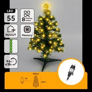 ALBERO DI NATALE IN FIBRA OTTICA A BASSO VOLTAGGIO, LUCE CALDA, 0.6M, IP44, INTERNO/ESTERNO