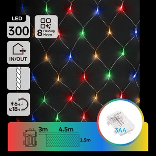 CATENA LUMINOSA A BATTERIA 3AA A RETE, RGBY, 4.5M*1.5M, IP44, INTERNO/ESTERNO