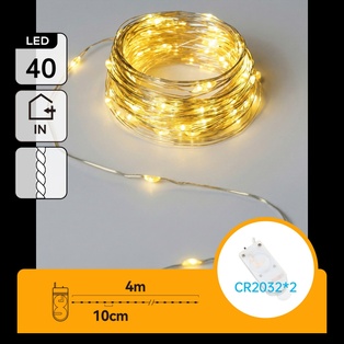 CATENA LUMINOSA A BATTERIA A BOTTONE - FILO DI RAME - BIANCO CALDO - 4 M - IP20 DA INTERNO