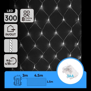 CATENA LUMINOSA A BATTERIA 3AA A RETE, LUCE FREDDA, 4.5M*1.5M, IP44, INTERNO/ESTERNO