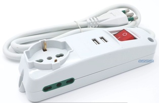 MULTIPLA 16A PRESE BIP. SCHUKO 1P+2PR. LAT.+ INTERR.2 USB 1.5MT.MAX 3500W MED