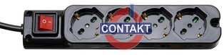 PRESA MULTIPLA CONTAKT 4 BIPRESE+SCHUKO+INTERRUTTORE+CAVO SPINA 16A 1.5MT MAX3500W NERO