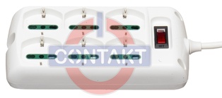 PRESA MULTIPLA CONTAKT QUADRATA 6 BIPRESE+SCHUKO+C/INTER.+CAVO 1.5MT MAX2300W  (SPINA 10A) BIANCO 