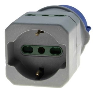 ADATTATORE CONTAKT SPINA INDUSTRIALE 2P+T 16A 230V 2 BIPRESE 10/16A+SCHUKO IP44