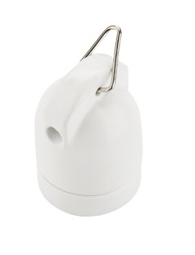 PORTALAMPADA FAI IN CERAMICA E27 M10/1 SMALTATO BIANCO CON GANCIO 