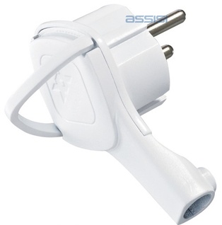 ADATTATORE SPINA SCHUKO 16A AD ANGOLO C/GANCIO ESTRAZ. BIANCO MED