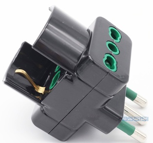 ADATTATORE SPINA 16A 3 PRESE BIP.10/16A/SCHUKO NERO MED