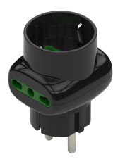 ADATTATORE CIVILE CONTAKT 1 SPINA SCHUKO S31 - 2 PRESE BIPASSO - 1 BIPASSO+SCHUKO P17/11- P30 NERO