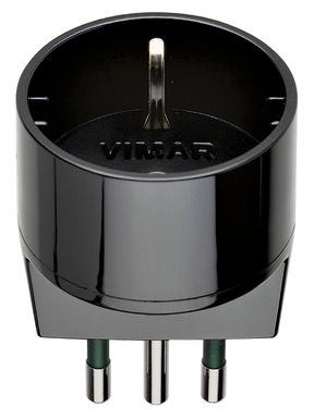 ADATTATORE CIVILE VIMAR SPINA 2P+T 10A S11  PRESA 2P+T 10A SCHUKO P30 250V  NERO
